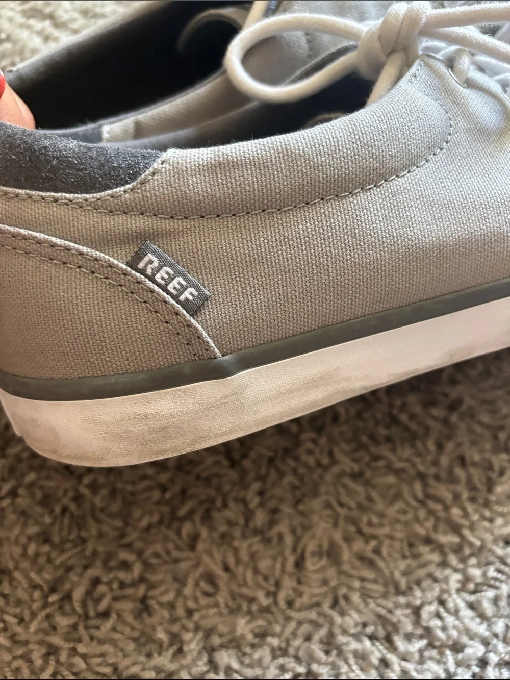 Reef Men's Canvas Deckhand Boat Shoes in Gray and White